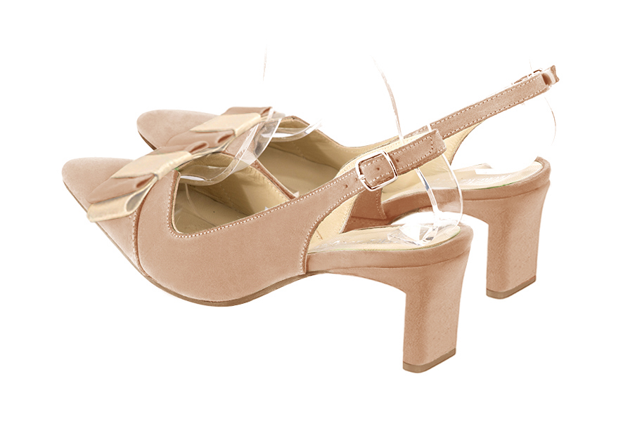 French elegance and refinement for these biscuit beige and gold dress slingback shoes, with a knot, 
                available in many subtle leather and colour combinations. The pretty French spirit of this beautiful pump 
will accompany your steps nicely and comfortably.
To be personalized or not, with your materials and colors.  
                Matching clutches for parties, ceremonies and weddings.   
                You can customize these shoes to perfectly match your tastes or needs, and have a unique model.  
                Choice of leathers, colours, knots and heels. 
                Wide range of materials and shades carefully chosen.  
                Rich collection of flat, low, mid and high heels.  
                Small and large shoe sizes - Florence KOOIJMAN